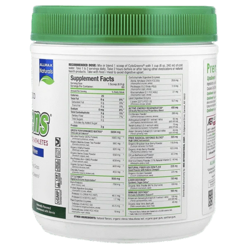 Allmax CytoGreens 690Gr 60 Servicios Chocolate Informacion nutricional