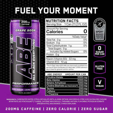 AN ABE Energy Drink + Performance 11.2 Oz 12 Pack Informacion nutricional