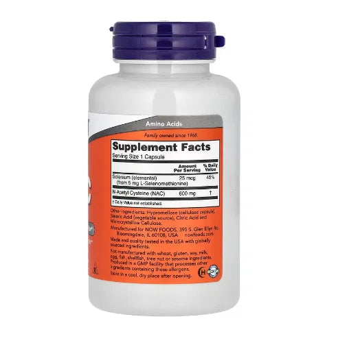 Now Foods Nac 600mg 100 Capsulas informacion nutricional