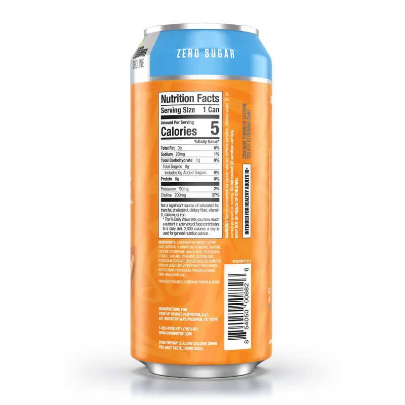 Ryse Fuel Energy Drink 12 Pack Sunny D Sabor Tangy Original informacion nutricional