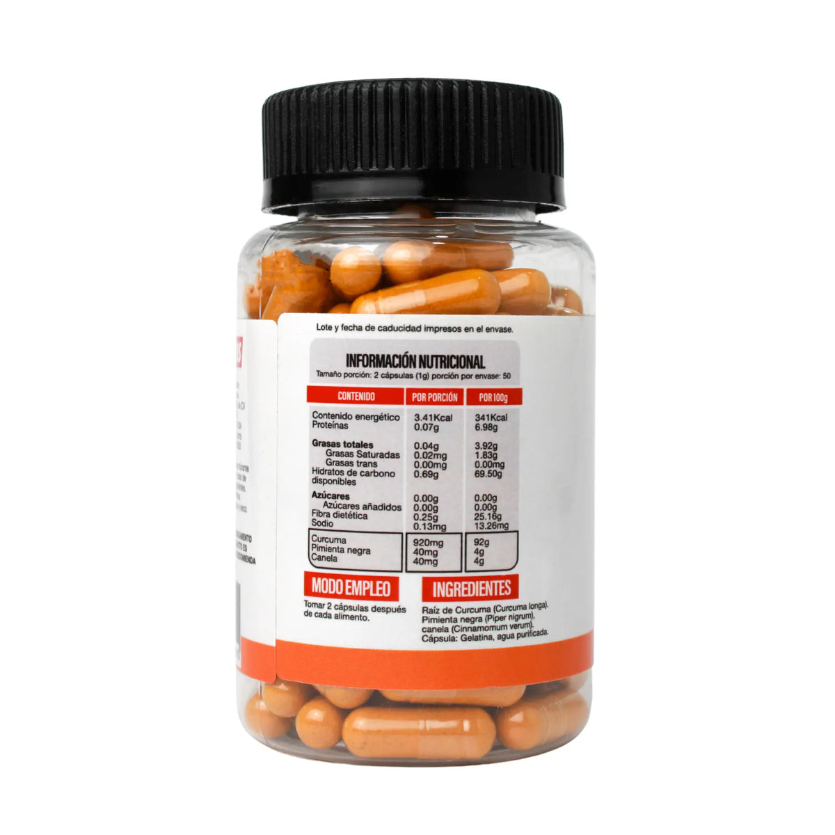 Superlabs Nutrition Cúrcuma Complex 500 mg 100 capsulas Informacion nutricional