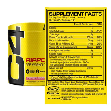 Cellucor C4 Ripped 30 servicios Informacion Nutricional