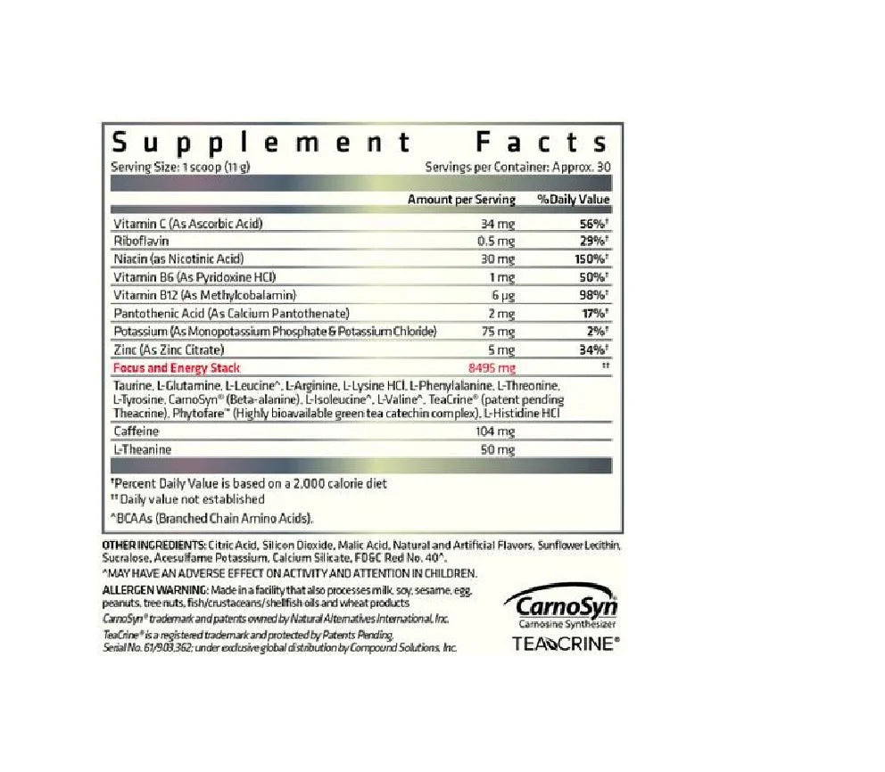 USN Amino Stim 30 servicios. Aminoácidos informacion nutricional