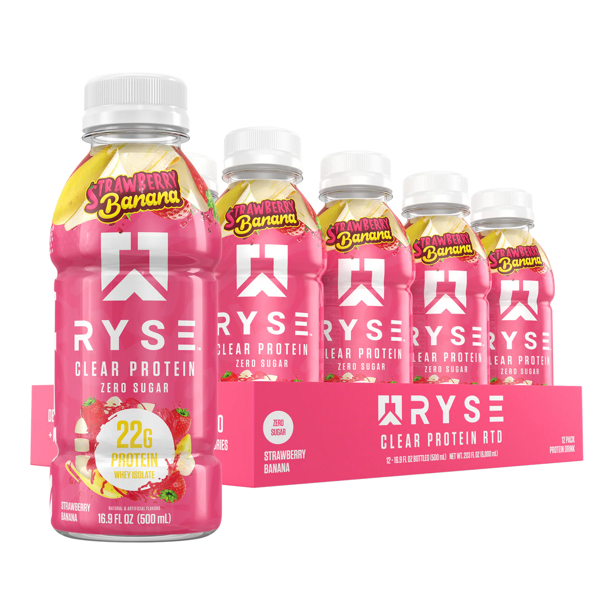 Ryse Clear Whey Proteina Drink 12 pack strawberry banana