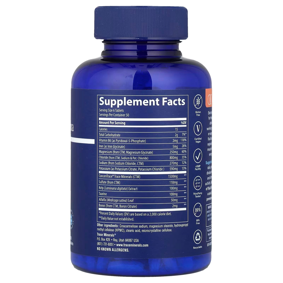 Trace Minerals Electrolyte Stamina 300 Tabs 300mg Informacion nutricional