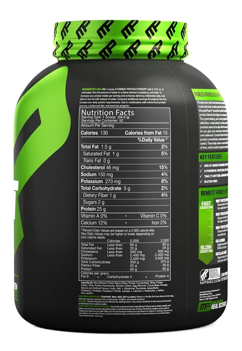 Musclepharm Combat Proteina Porwder 4 Lbs informacion nutricional