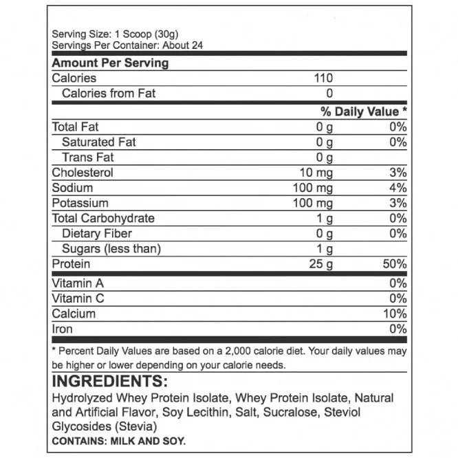 Dymatize Proteina Iso 100 1.4 Lbs 20 Servicios informacion nutricional