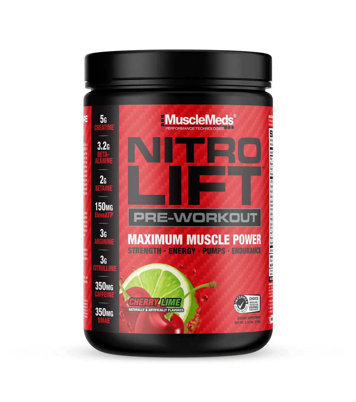 MuscleMeds Nitro Lift Pre-Workout 522g 40 servicios Pre Entreno cherry lime