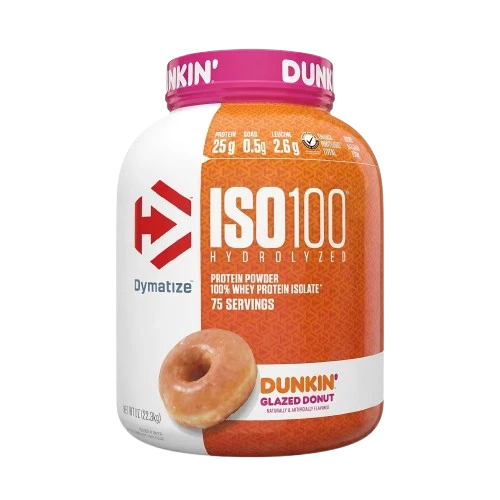 Dymatize Iso 100 Proteina Hidrolizada Dunkin 5 Lbs 2.3Kg 70 Servicios Glazed Donut