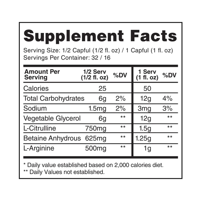 Gaspari Nutrition Proven Pump Pre Entreno 473.2ml 32 servicios informacion nutricional