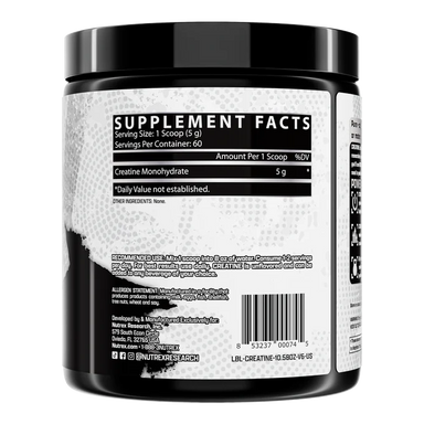Nutrex Creatina Monohidratada Drive Black 60 servicios informacion nutricional