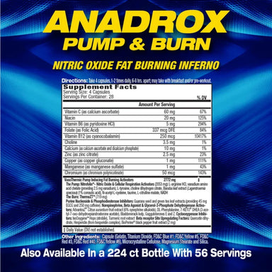 MHP Anadrox Pump & Burn 224 capsulas informacion nutricional