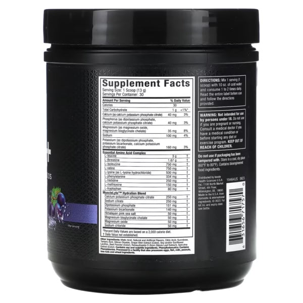Muscletech 100% EAA+ Essential Aminoácidos Grape Informacion nutricional