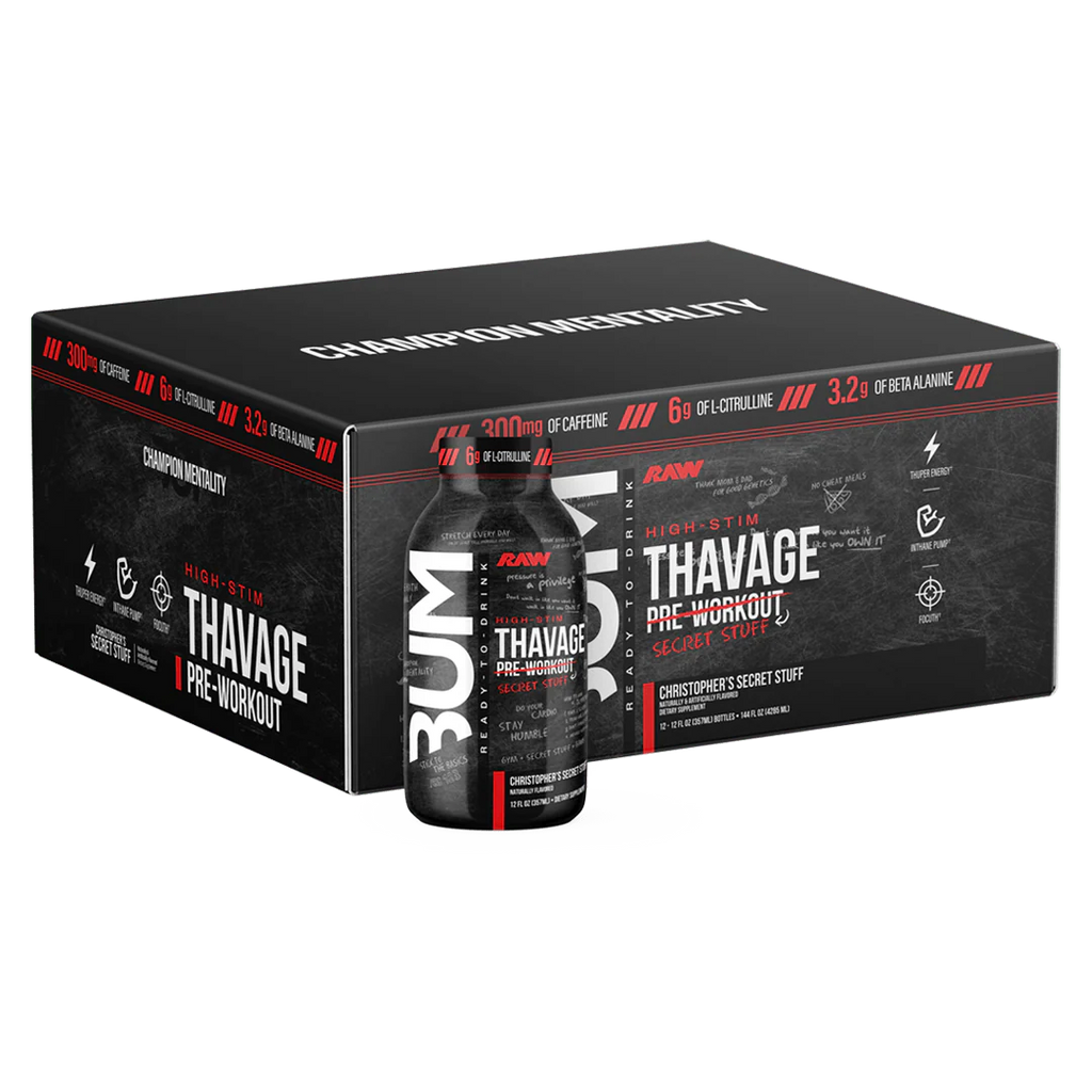 Raw Nutrition Thavage Drink Pre Entreno 12oz 12 Pack Christophers secret stuff Portada