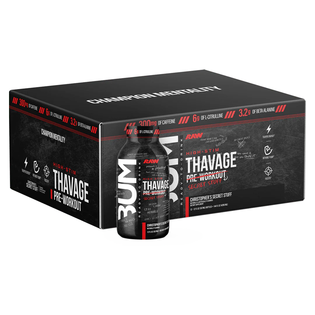 Raw Nutrition Thavage Drink Pre Entreno 12oz 12 Pack Christophers secret stuff Portada