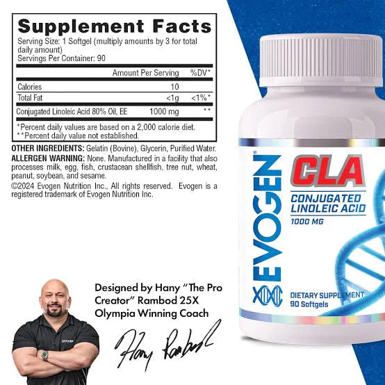 Evogen Cla 1000 mg 90 Capsulas Quemador informacion nutricional