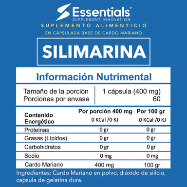 Essentials Silimarina 400mg 60 Capsulas Informacion nutricional