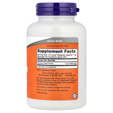 Now Foods Taurine 227 Gr informacion nutriciona