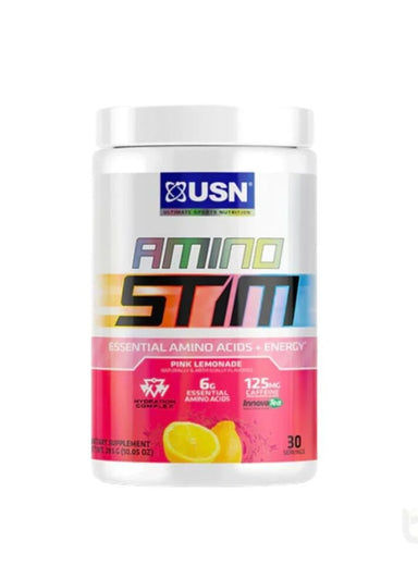 USN Amino Stim 30 servicios. Aminoácidos limonada rosa