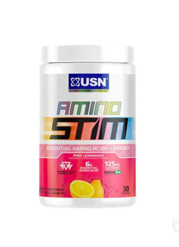 USN Amino Stim 30 servicios. Aminoácidos limonada rosa