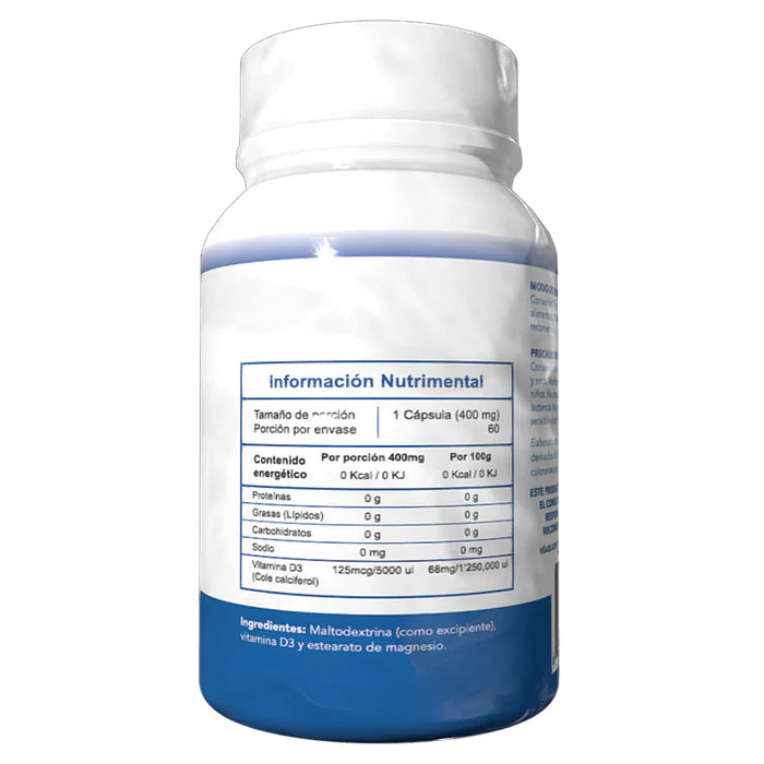 Essentials D-3 5000UI 60 Capsulas Informacion nutricional