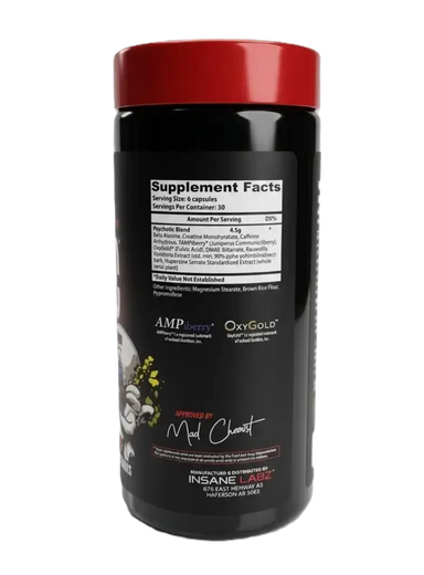 Insane Labz Psychotic Blend Pre Entreno 180 Capsulas 30 Servicios Informacion nutricional