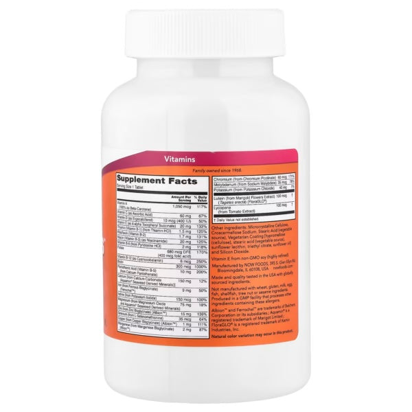 Now Foods Daily Vits 250 Tabletas Informacion nutricional