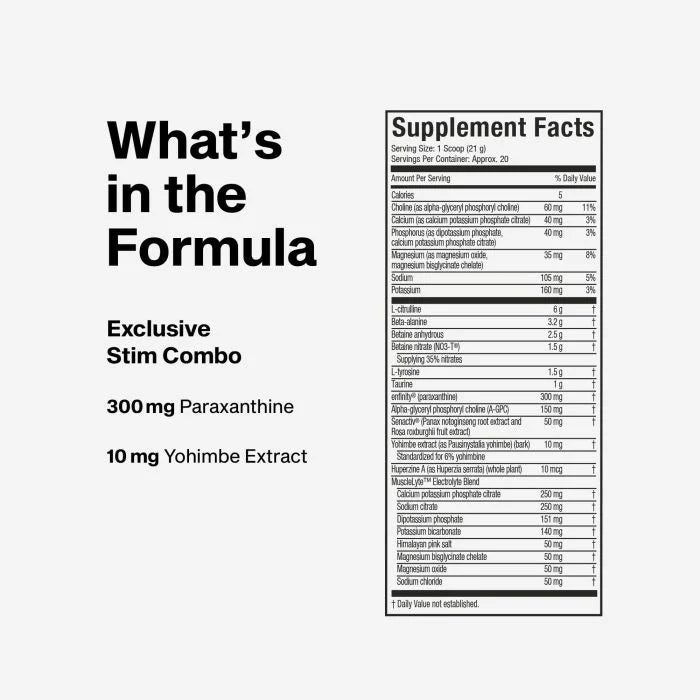 Muscletech Euphoriq Pre-Workout V2 20 Servicios informacion nutricional