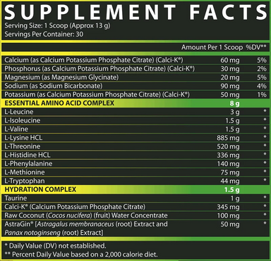 Nutrex Warrior EAA + Hydration 30 Servicios informacion nutricional