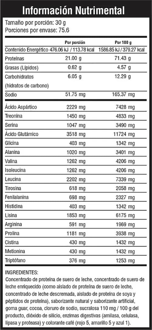Musclefit Fit Protein 5 libras 75 servicios informacion nutricional