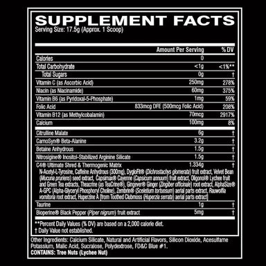 Cellucor C4 Ultimate Shred 20 servicios / 350gr Pre Entreno Cellucor C4 Ultimate Shred 20 servicios 350gr Pre Entreno informacion nutricional