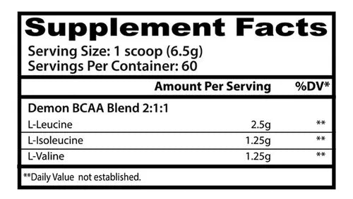 Insane Labz Demon BCAA 60 servicios informacion nutricional