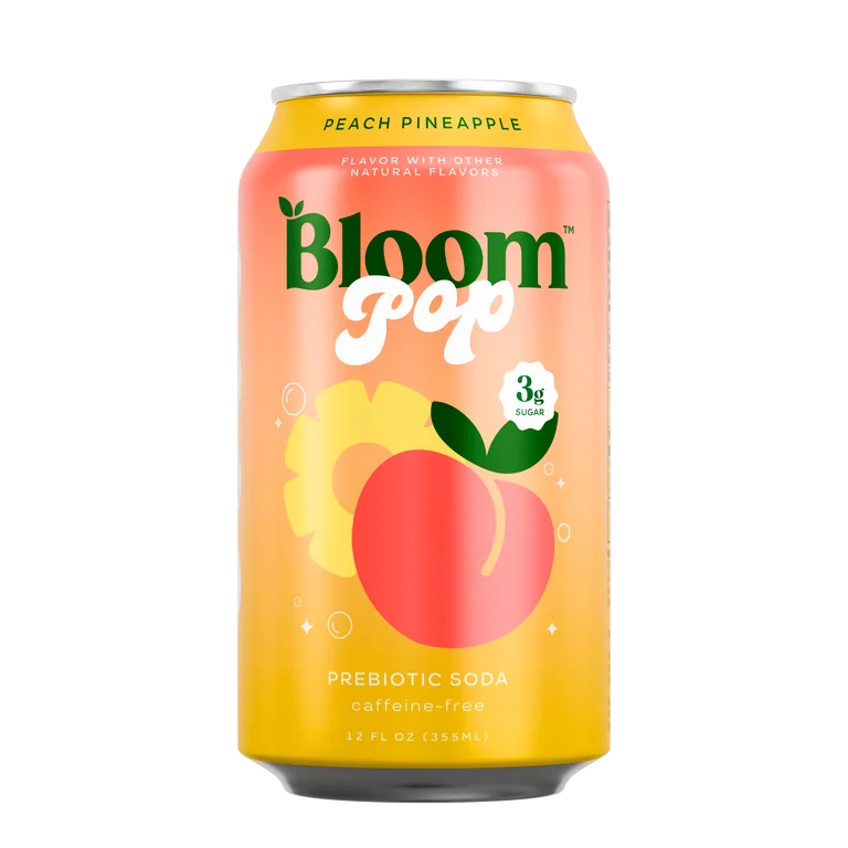 Bloom Nutrition Pop Prebiotic Soda 355ml 12 Pack Peach Pineapple