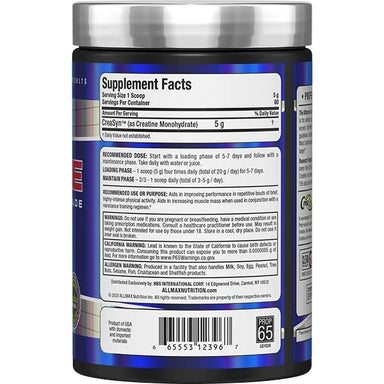 Allmax Creatina Monohidratada 400Gr 80 Servicios informacion nutricional