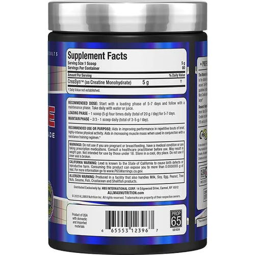 Allmax Creatina Monohidratada 400Gr 80 Servicios informacion nutricional