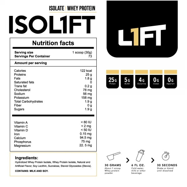L1ft Proteina Isol1ft 5Lbs 73 Servicios Sabor Lucky Charms Informacion nutricional