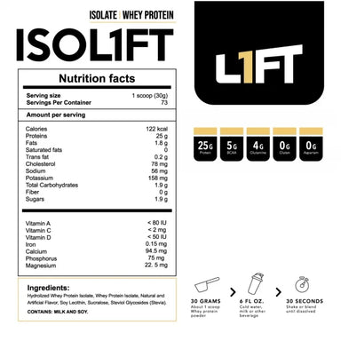 L1ft Proteina Isol1ft 5Lbs 73 Servicios Sabor Lucky Charms Informacion nutricional