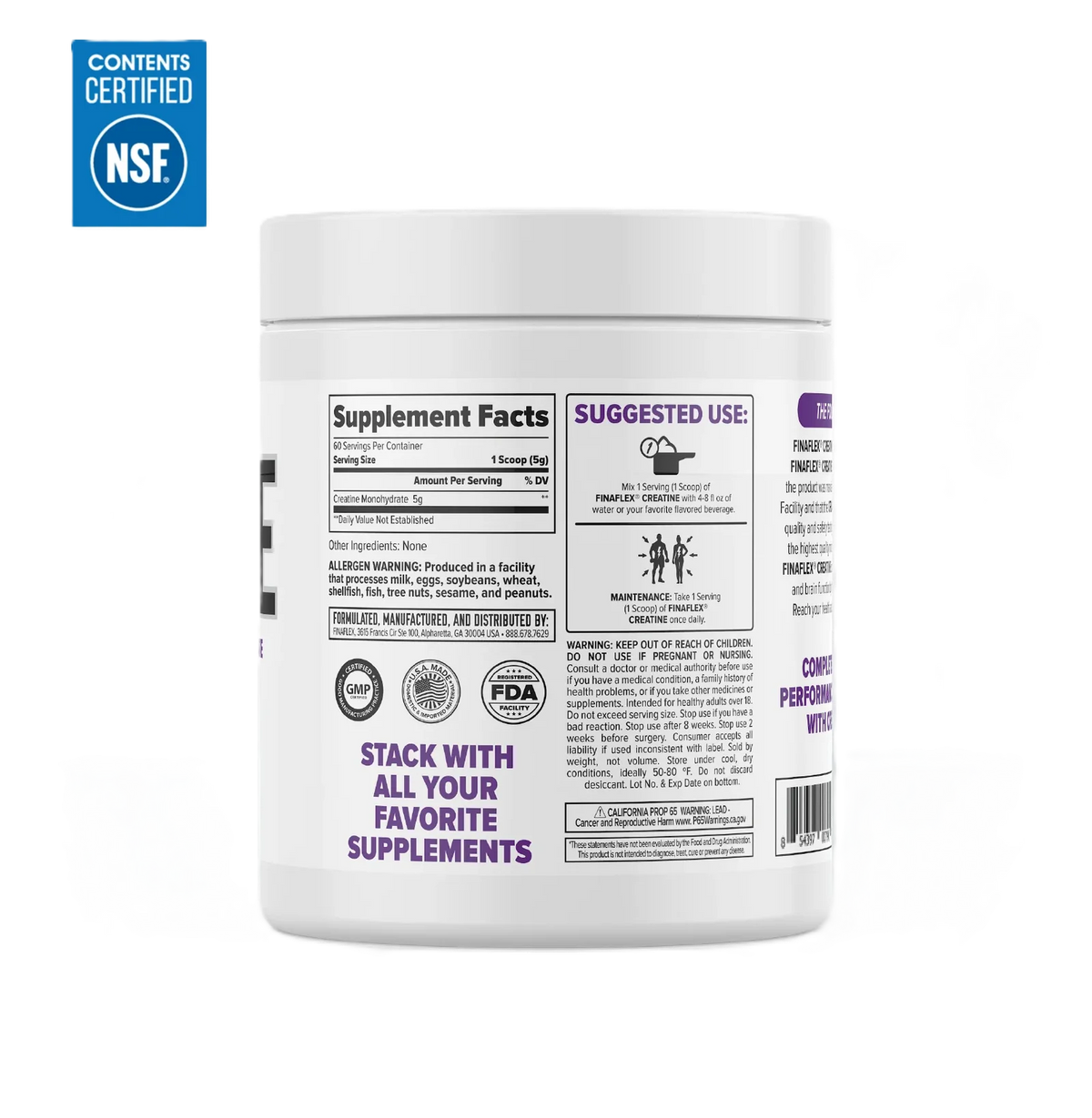 Finaflex Pure Creatina 60 servicios informacion nutricional