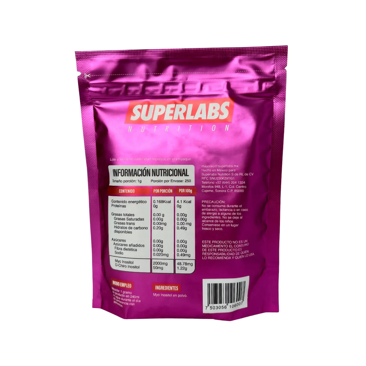 Superlabs Myo-Dchiro Inositol 2 Gr 125 Servs Informacion nutricional