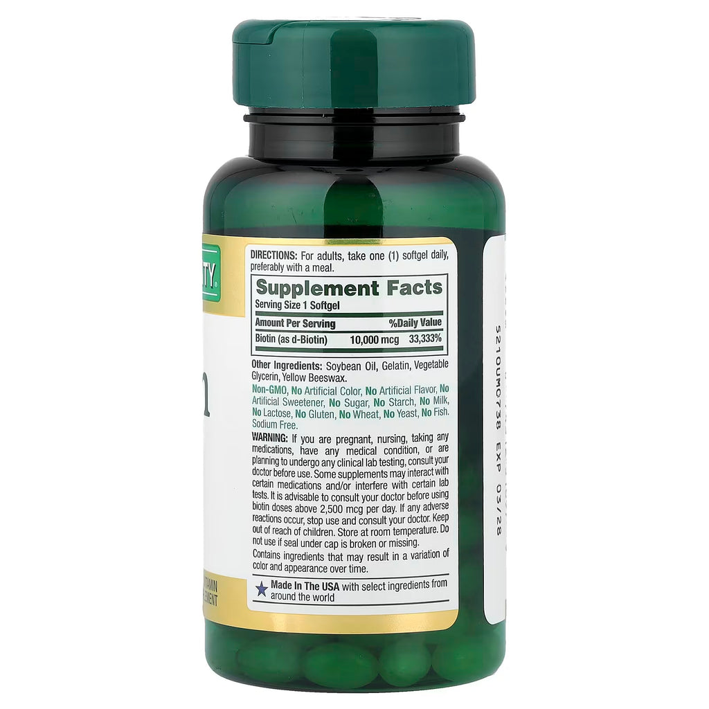 Nature´s Bounty Biotin 10,000 MCG 120 Capsulas informacion nutricional