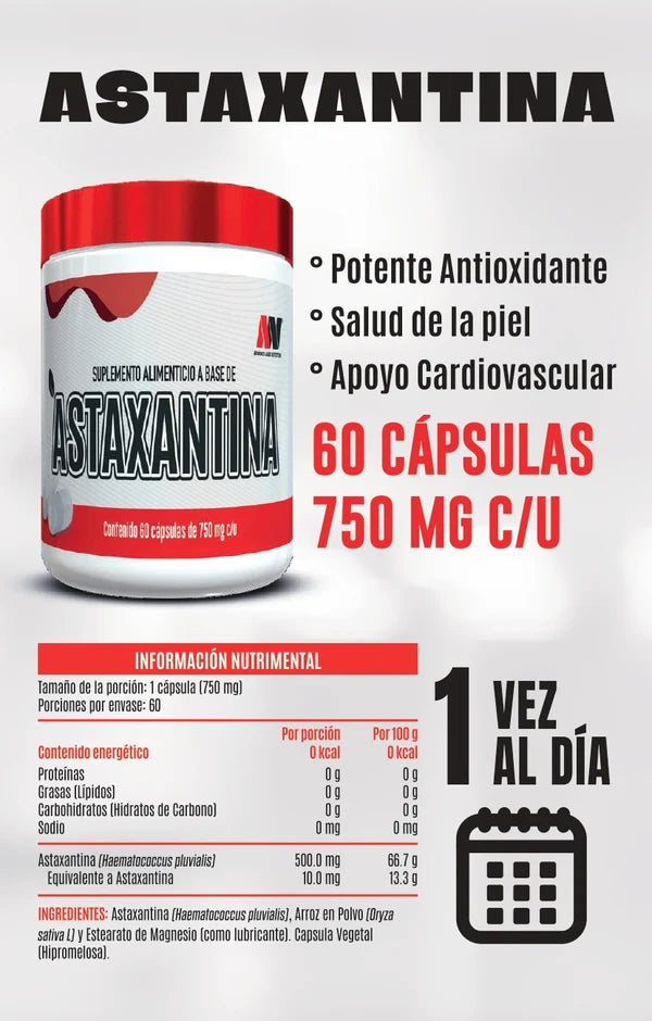 Advance Nutrition Astaxantina 750mg 60 Capsulas Informacion nutricional