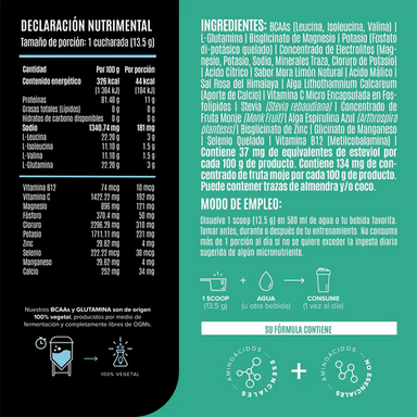 Birdman Bcaa + Glutamina + Electrolitos 405gr 30 Porciones informacion nutricional