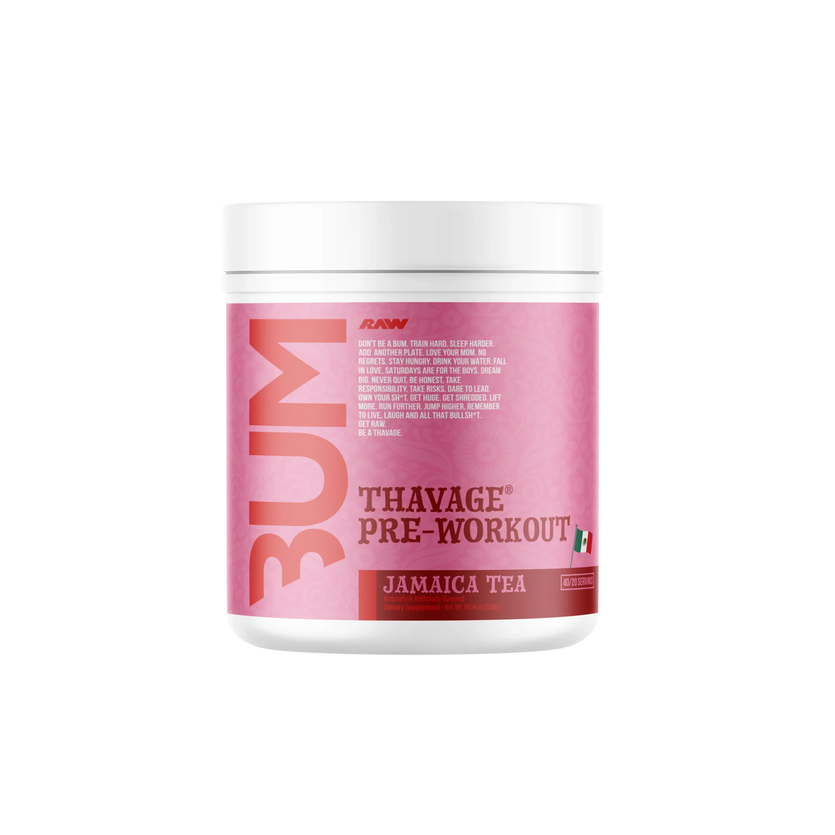 Raw Nutrition Bum Thavage Pre Entreno 40 Servicios jamaica tea