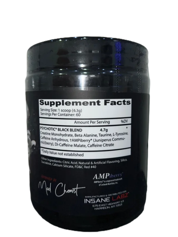 Insane Labz Psychotic Black Pre Entreno 60 Servicios Informacion nutricional