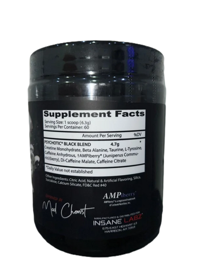Insane Labz Psychotic Black Pre Entreno 60 Servicios Informacion nutricional