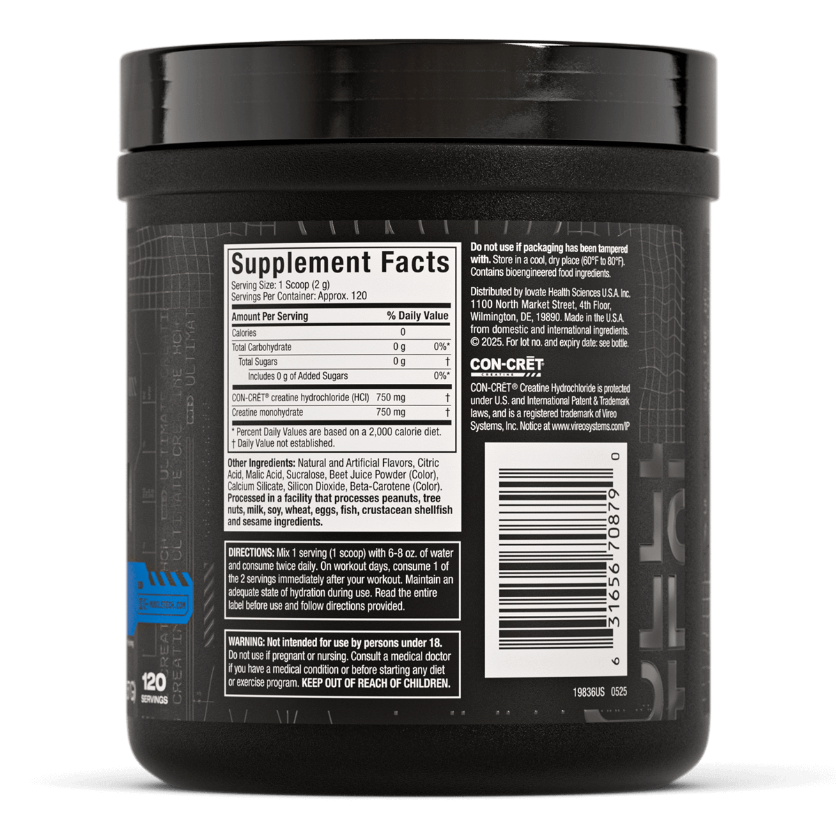 Muscletech Cell Tech Creactor Creatina HCL 120 servicios Informacion Nutricional