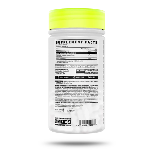 Ghost Vitamina C + Glutatión 60 Capsulas Informacion nutricional