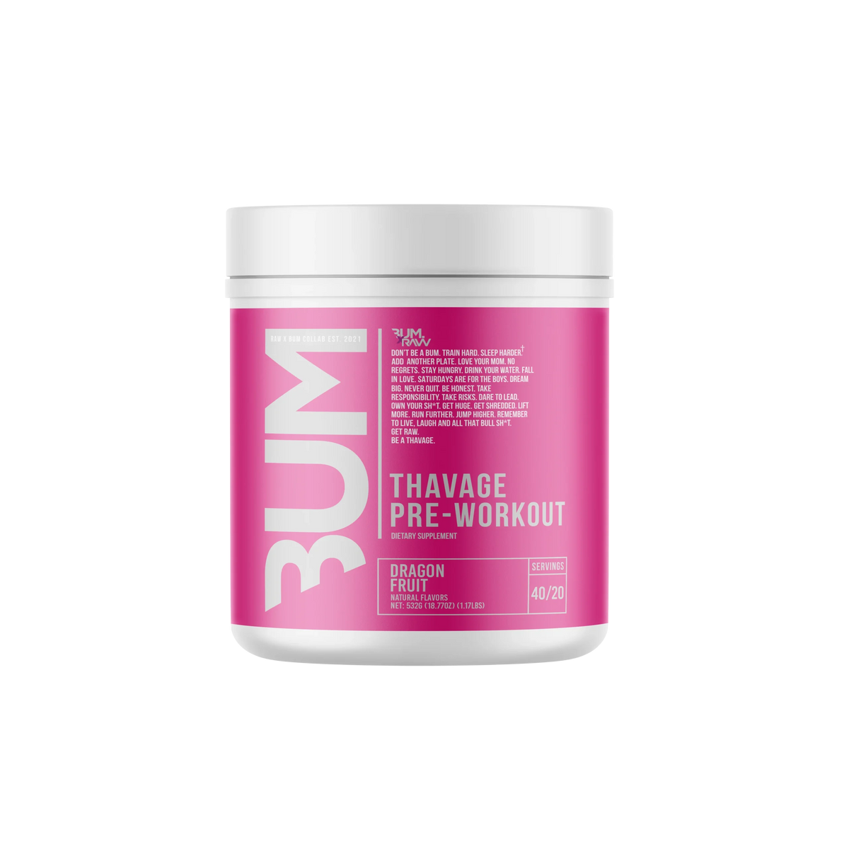 Raw Nutrition Bum Thavage Pre Entreno 40 Servicios dragon fruit