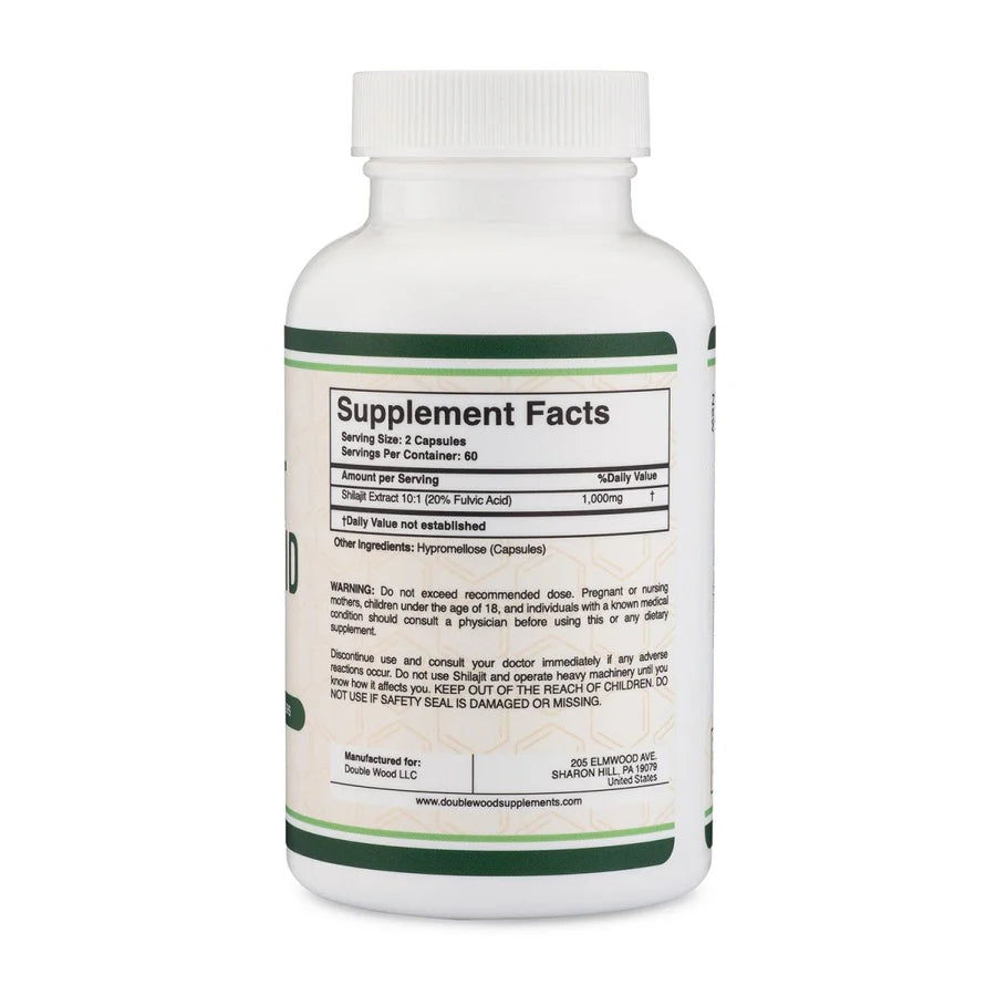 Double Wood Extracto De Shilajit Resin 500 Mg 120 Capsulas informacion nutricional