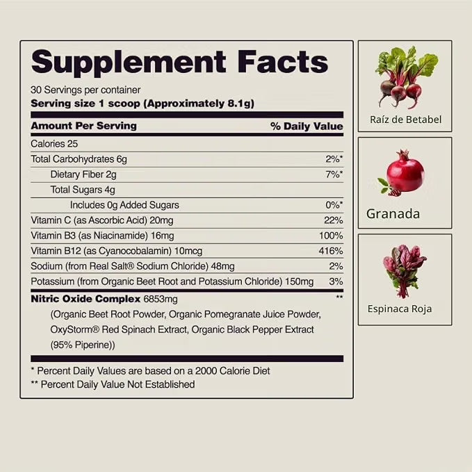 Snap Suplements Heart Beets 10 Sticks Informacion nutricional
